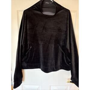PRANA XL Black Stretch Velvet Scrunch Neck Pullover Zipper Pockets boxy styleNew